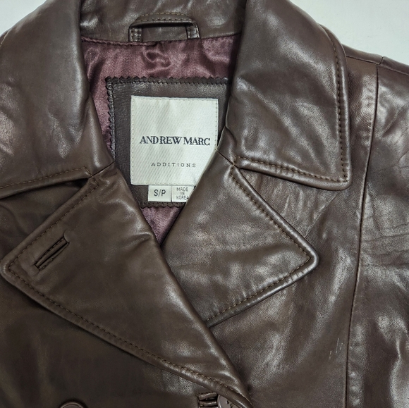 VINTAGE Chocolate Brown Andrew Marc Additions Leather Coat/ Jacket Size Small - Picture 2 of 7
